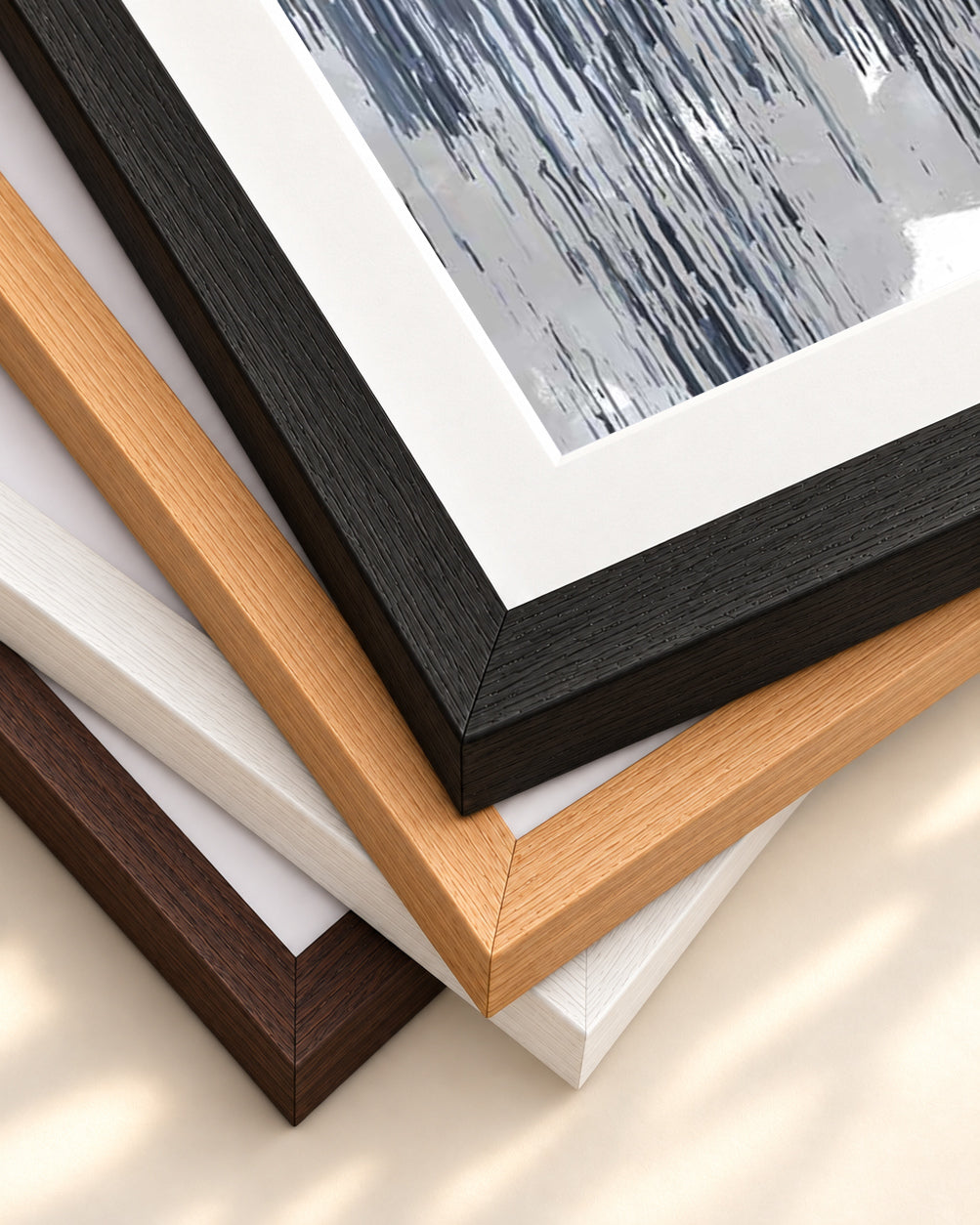 Grey Abstract Stripes Art Print — framed print corner with 5 cm mount and bevel