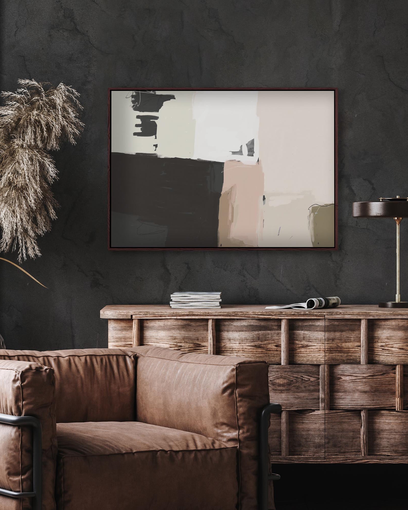 modern minimal beige tones abstract canvas art in living room