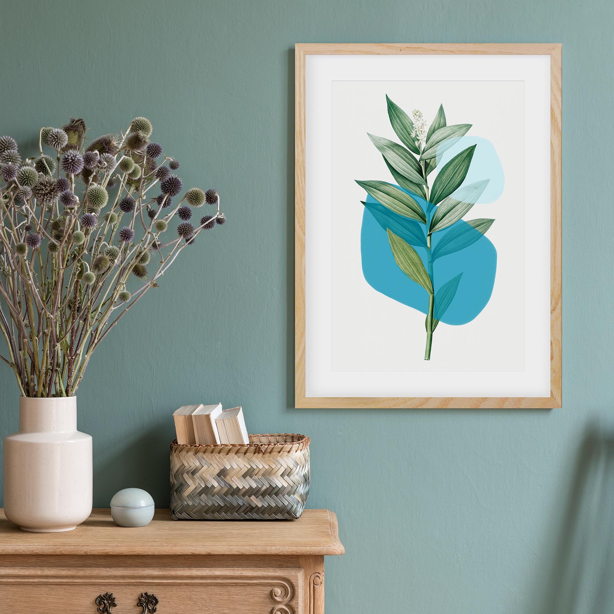 Botanical Leaf With Abstract Shapes Framed Art