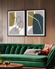 Modern Green & Grey Abstract - Print Set Of 2