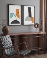 Grey And Orange Shapes - Print Set Of 2