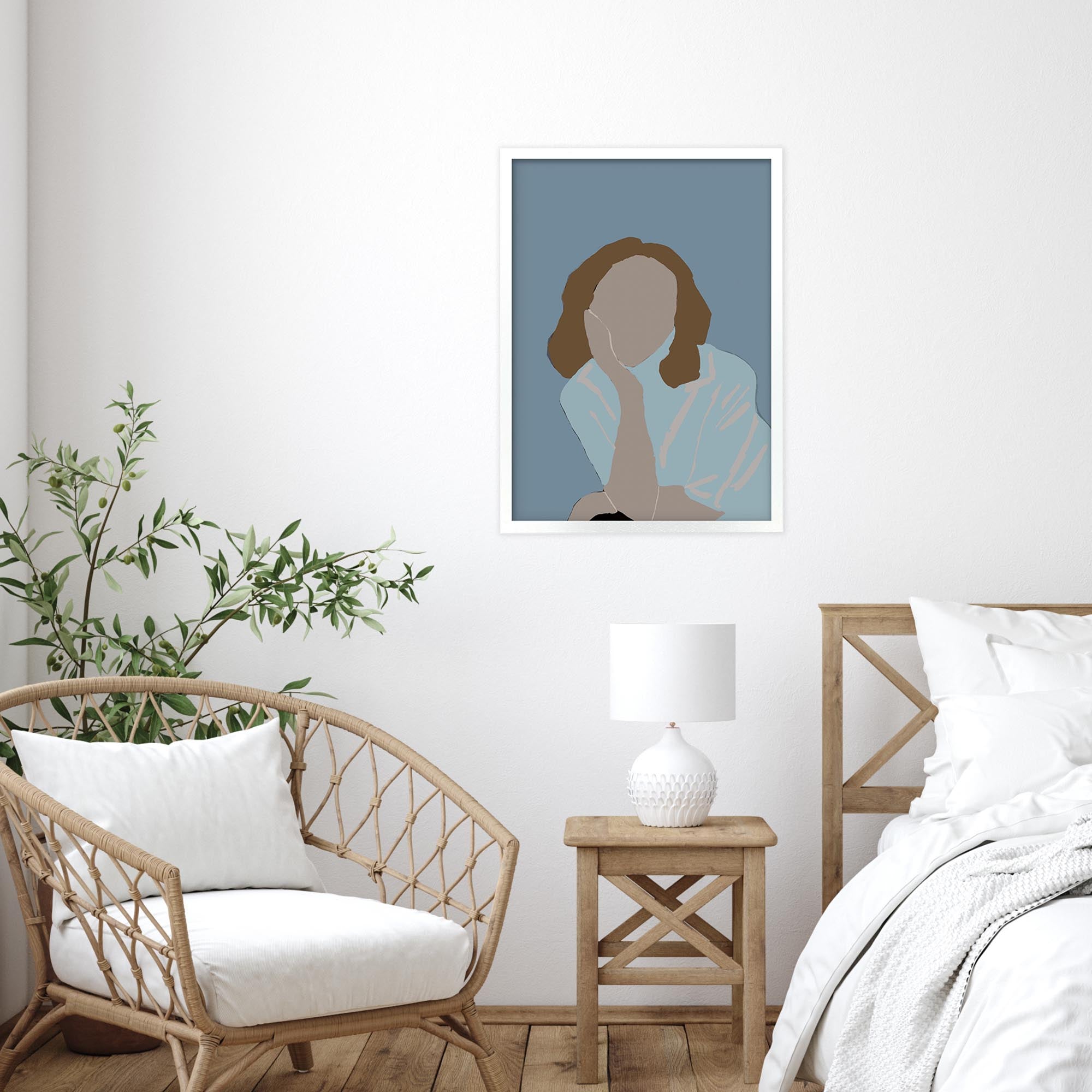 Posing Woman In Blue Framed Art