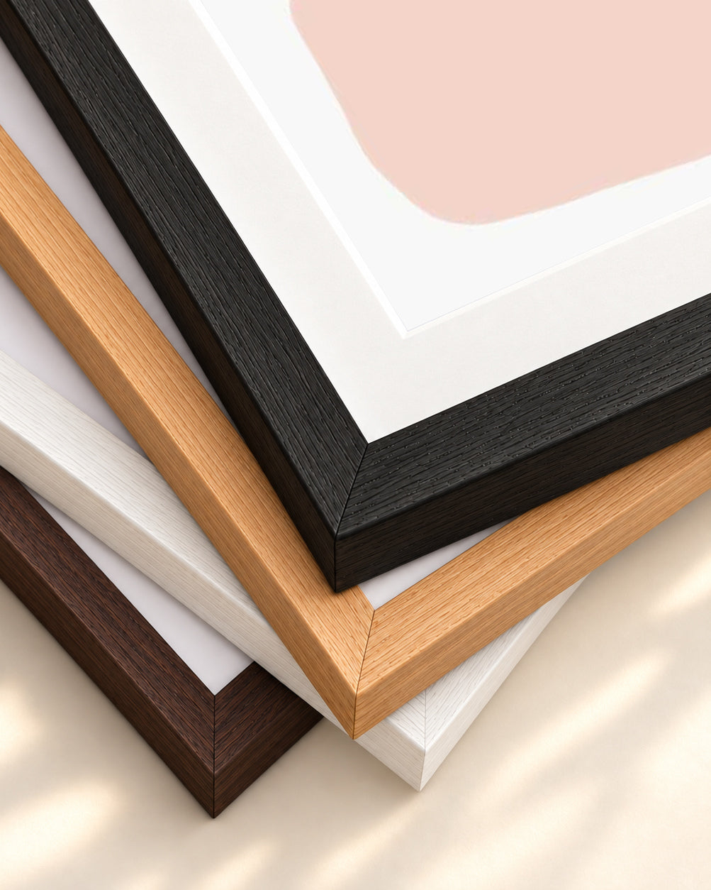 Mono Blush Tones Art Print — framed print corner with 5 cm mount and bevel