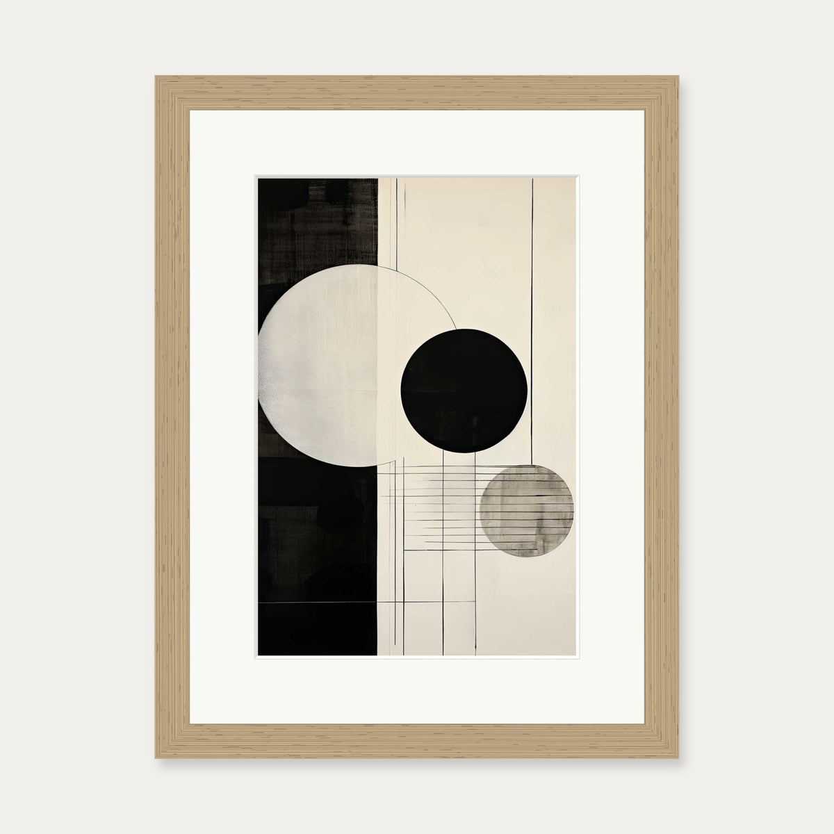 Mono Geometry Art Print — 30 x 40 cm — Oak Frame