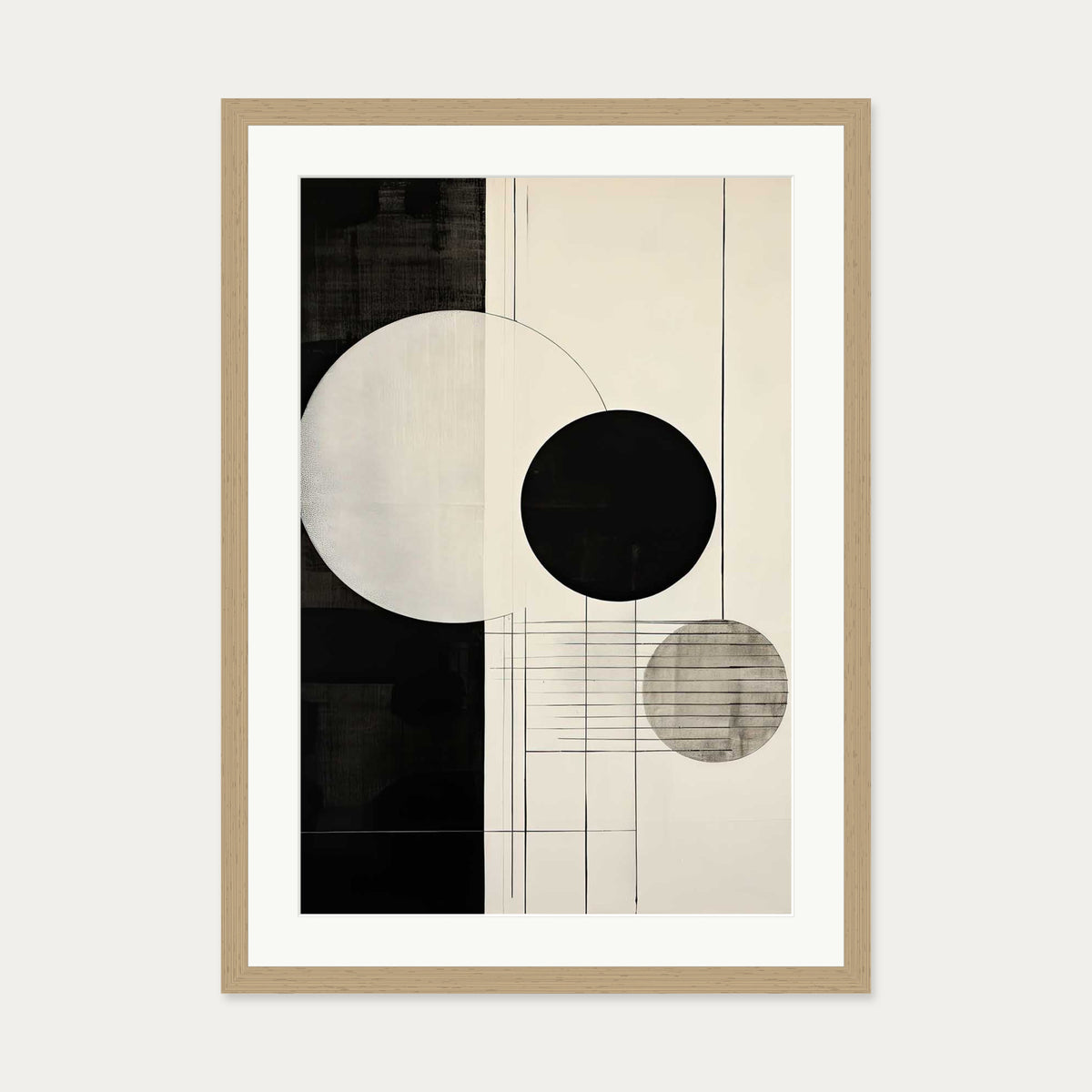 Mono Geometry Art Print — 50 x 70 cm — Oak Frame