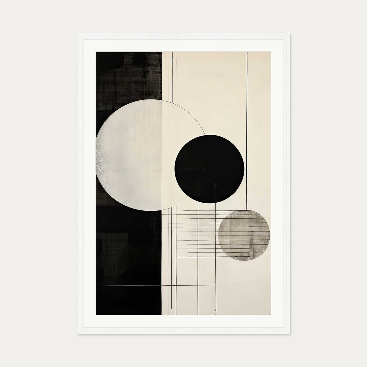 Mono Geometry Art Print — 70 x 100 cm — White Frame