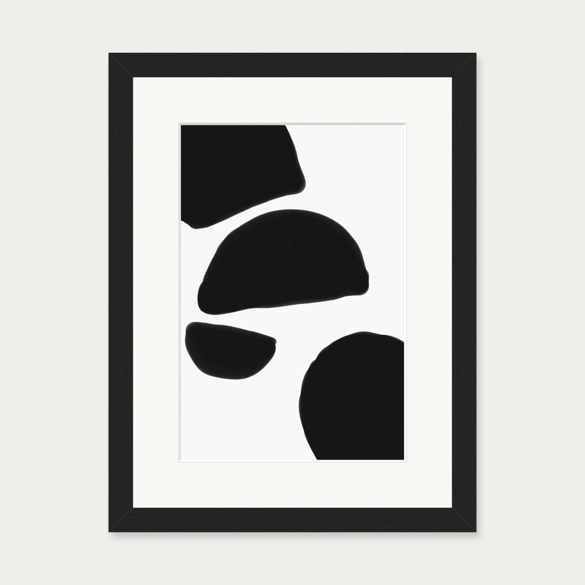 Monochrome Abstract Shapes Art Print — 30 x 40 cm — Black Frame