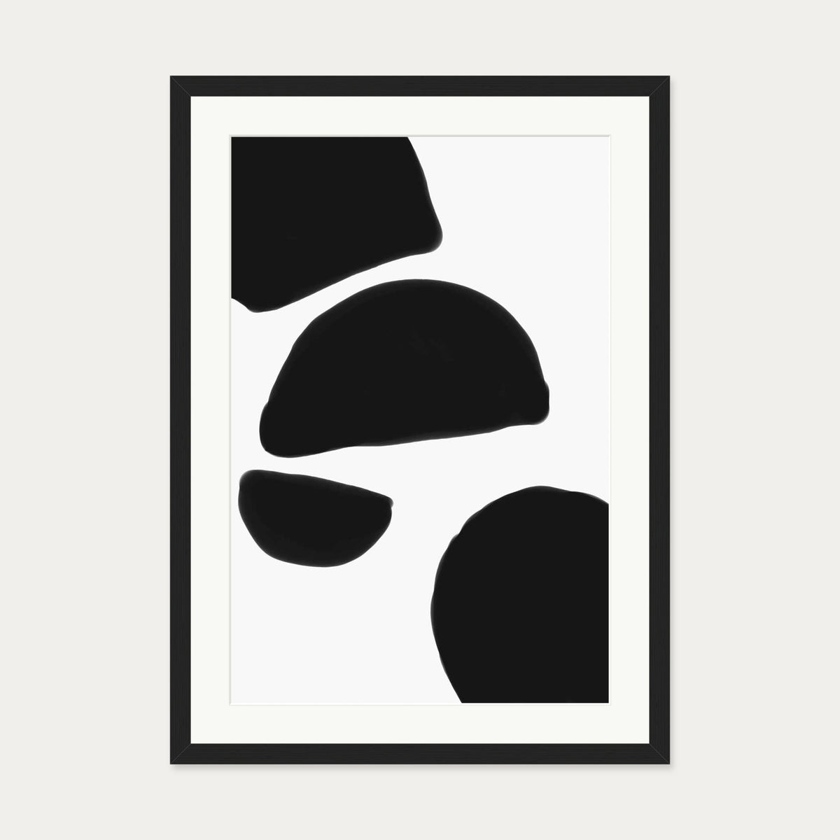 Monochrome Abstract Shapes Art Print — 50 x 70 cm — Black Frame