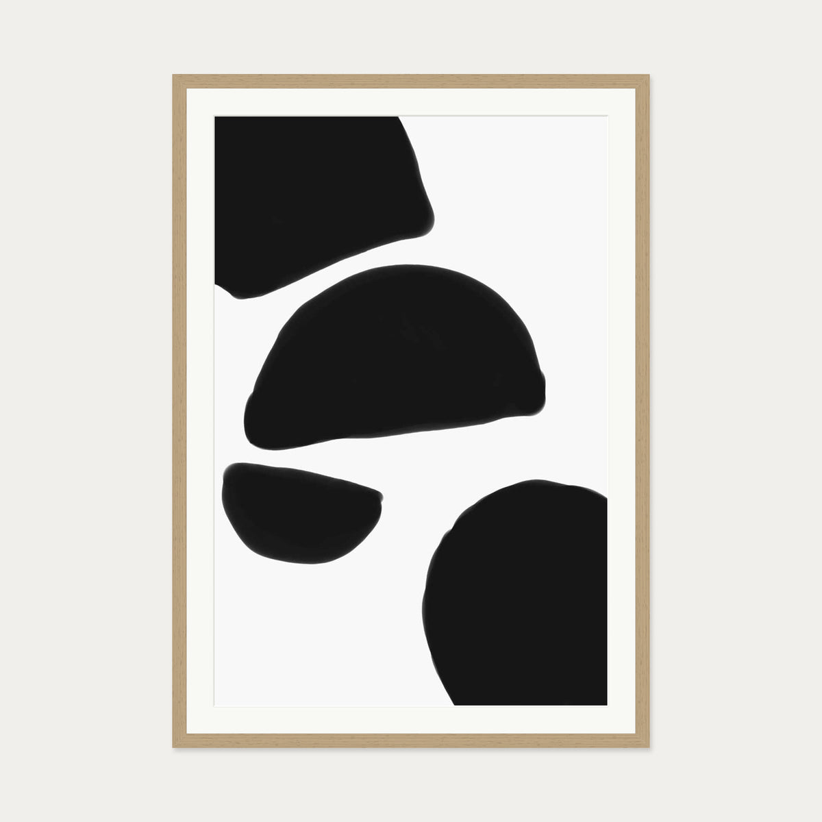 Monochrome Abstract Shapes Art Print — 70 x 100 cm — Oak Frame