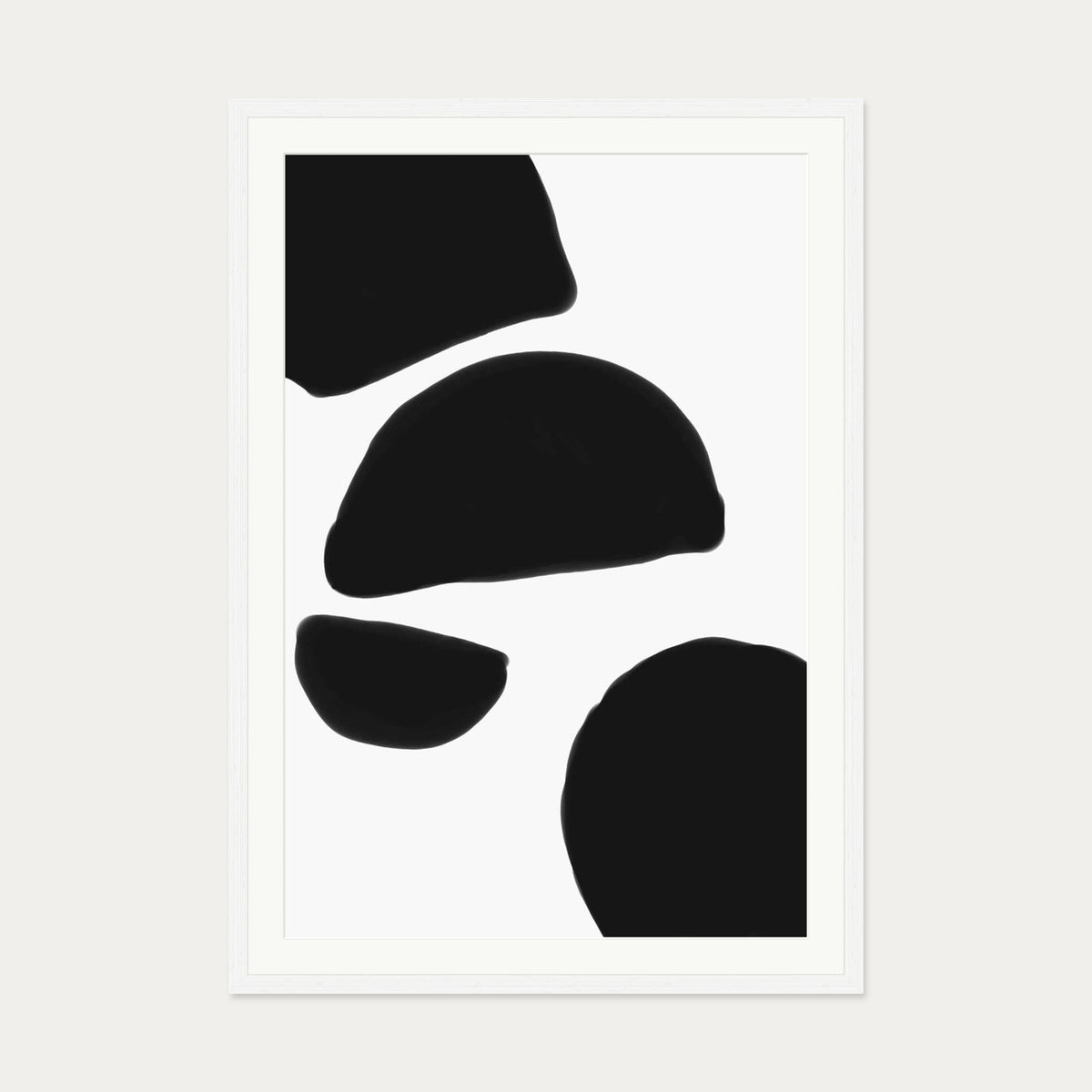 Monochrome Abstract Shapes Art Print — 70 x 100 cm — White Frame