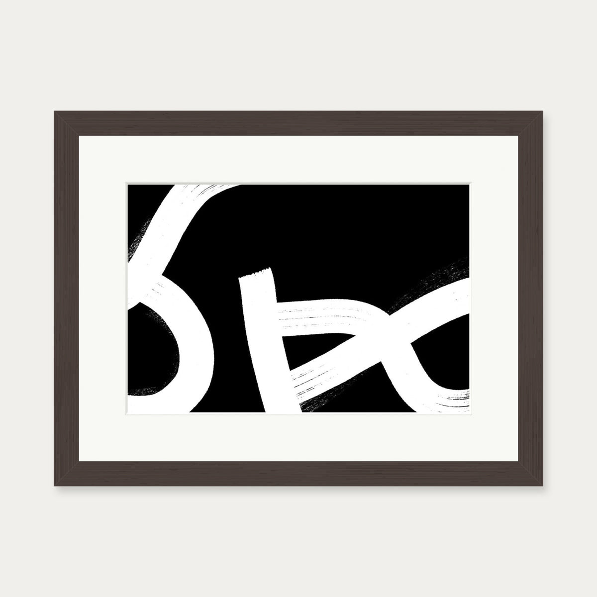 Monochrome Brushed Lines Art Print Framed — 30 x 40 cm — Brown Frame