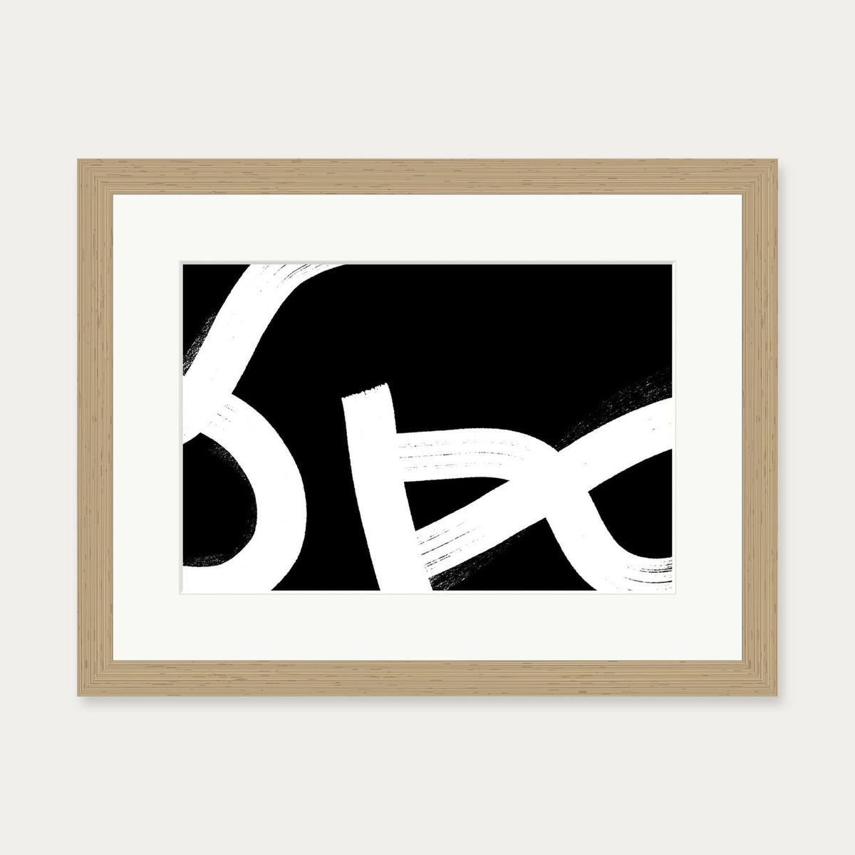 Monochrome Brushed Lines Art Print Framed — 30 x 40 cm — Oak Frame