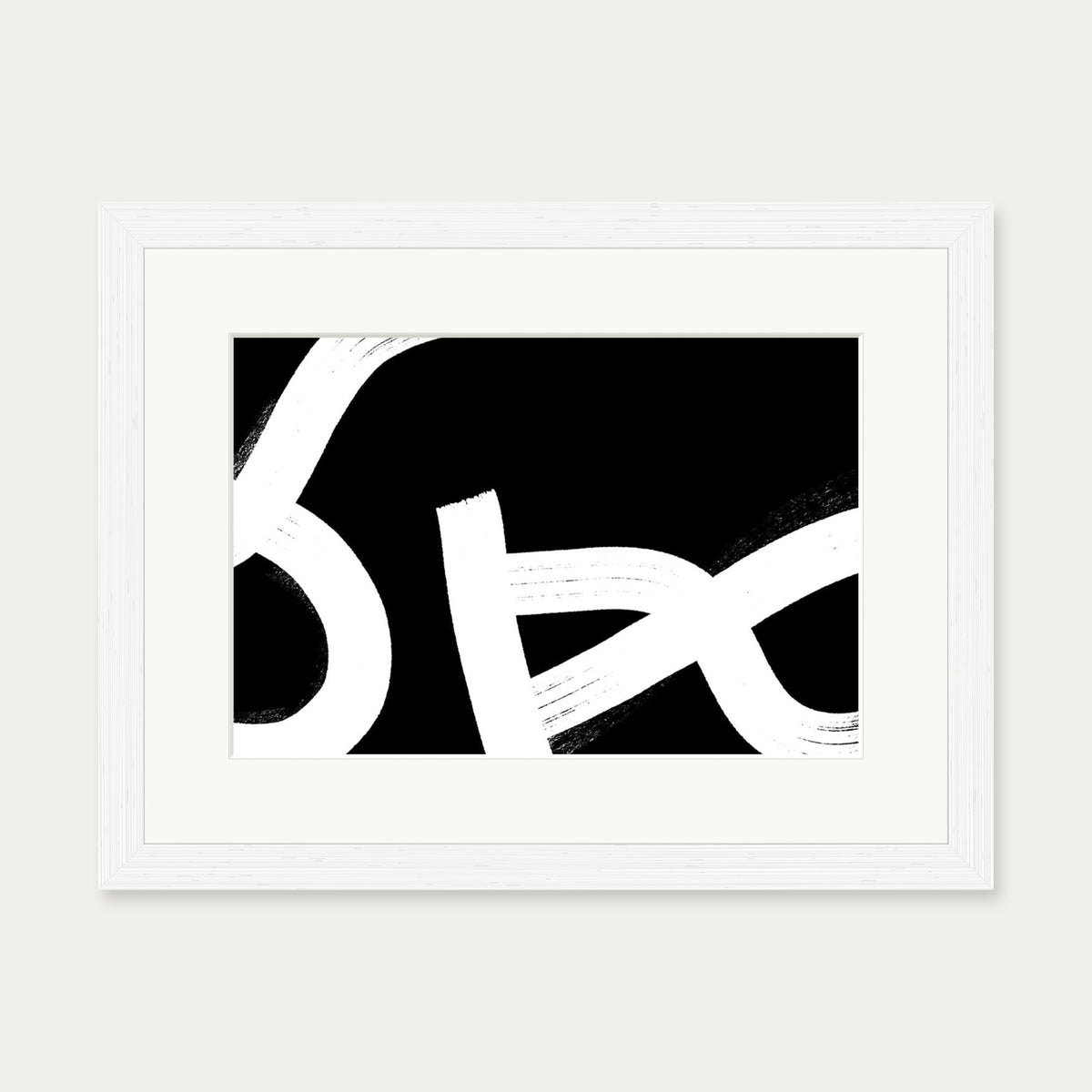 Monochrome Brushed Lines Art Print Framed — 30 x 40 cm — White Frame