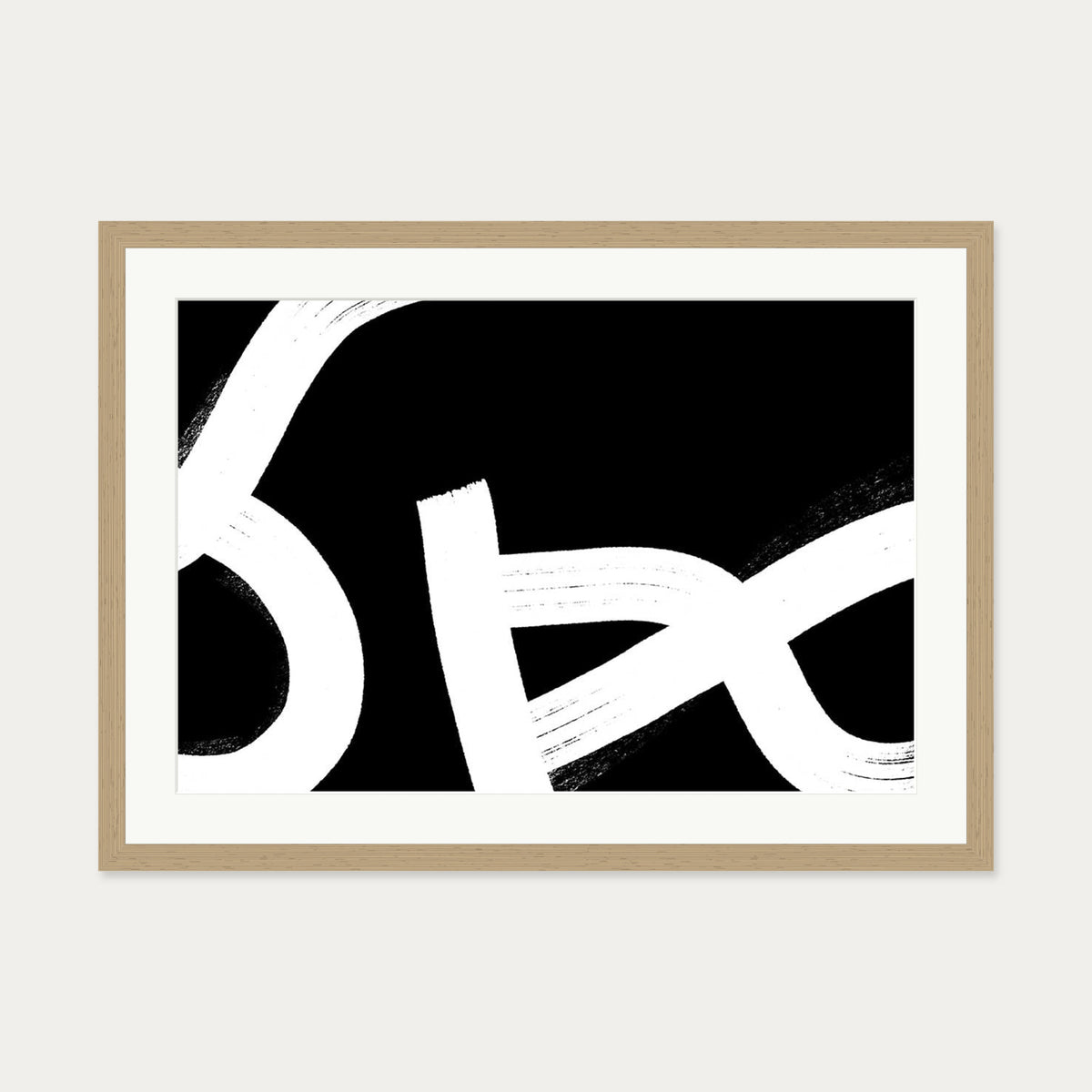 Monochrome Brushed Lines Art Print Framed — 50 x 70 cm — Oak Frame