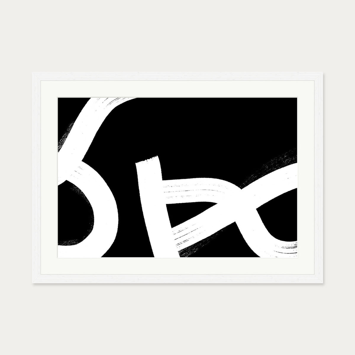 Monochrome Brushed Lines Art Print Framed — 50 x 70 cm — White Frame