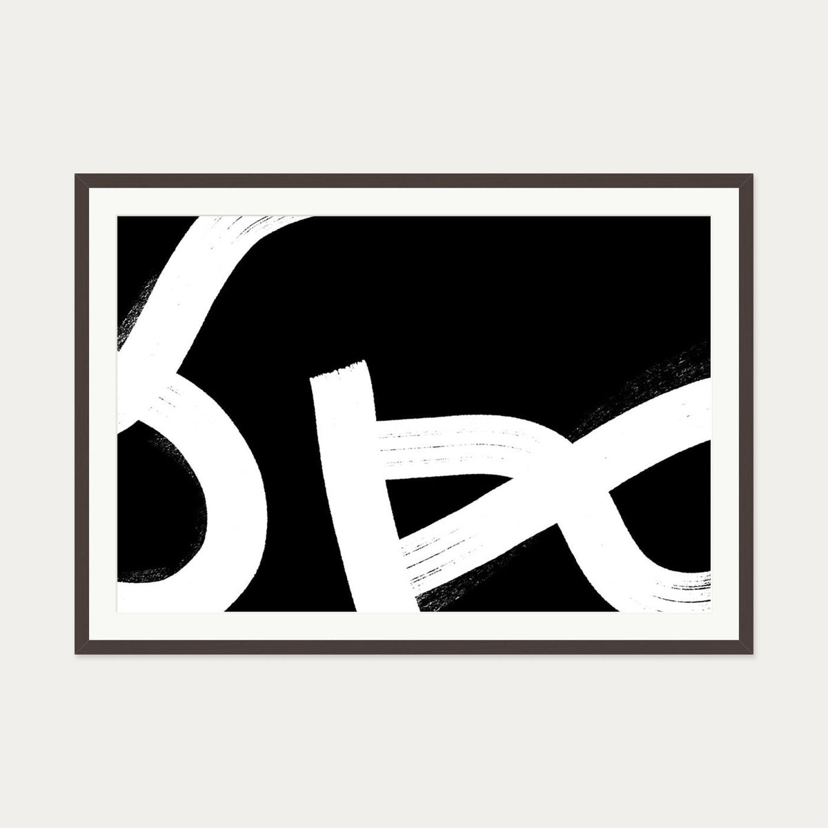 Monochrome Brushed Lines Art Print Framed — 70 x 100 cm — Brown Frame