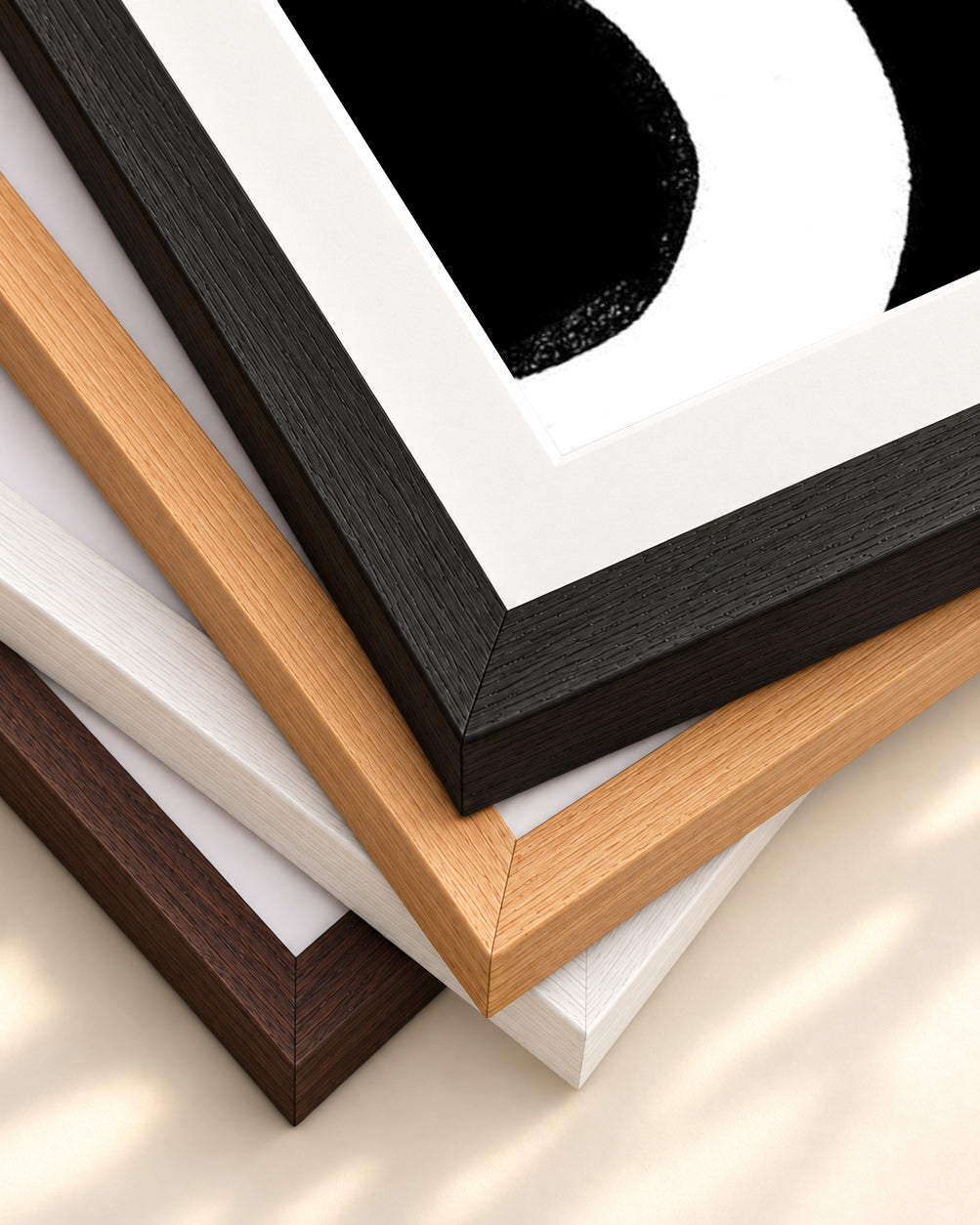 Monochrome Brushed Lines Art Print Framed — framed print corner with 5 cm mount and bevel
