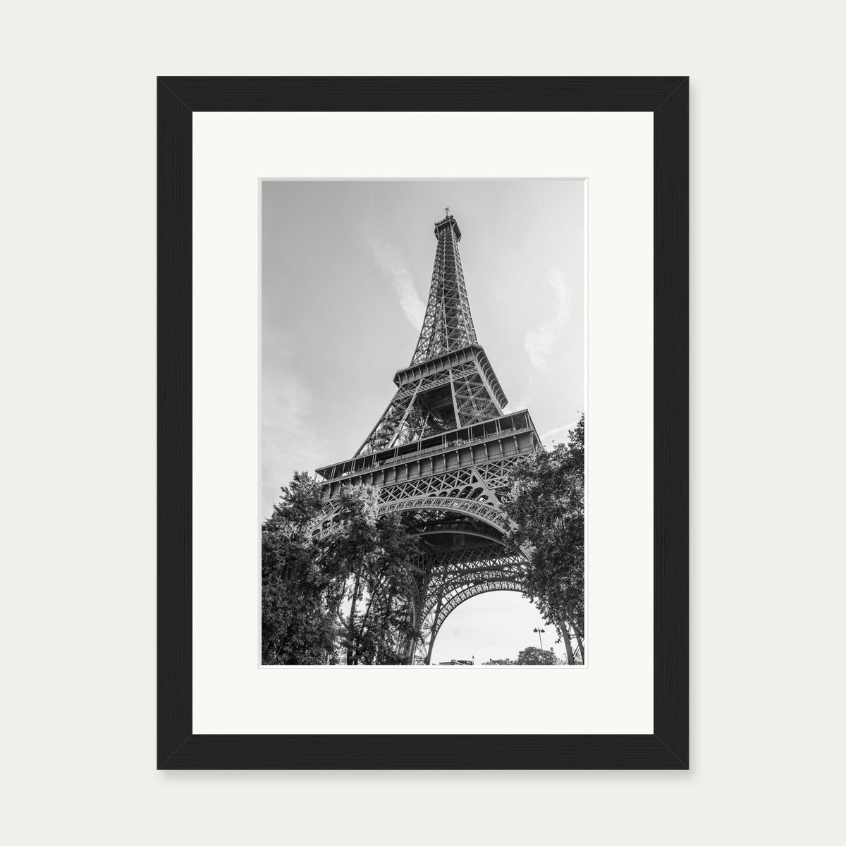 Monochrome Eiffel Tower Wall Art Print — 30 x 40 cm — Black Frame