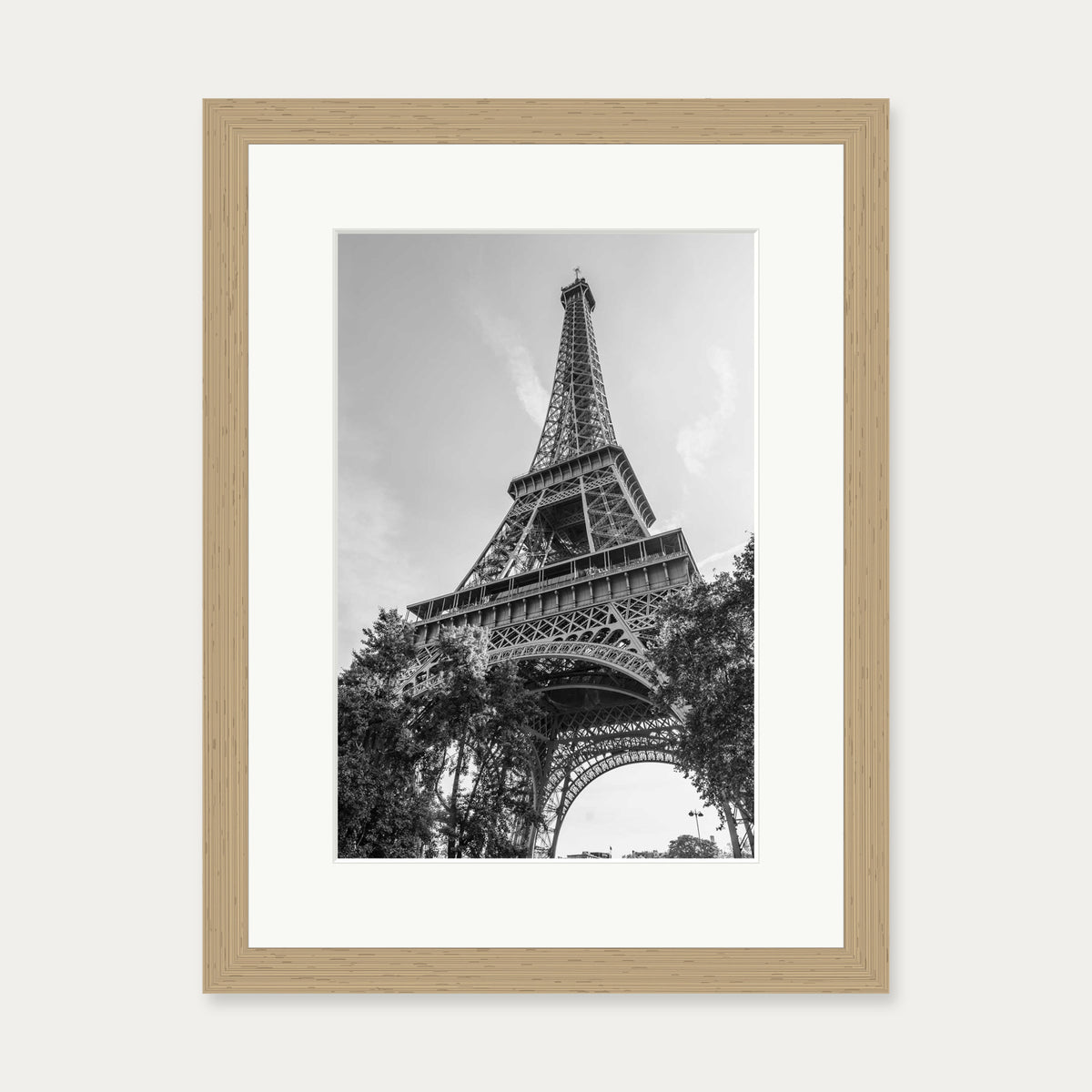 Monochrome Eiffel Tower Wall Art Print — 30 x 40 cm — Oak Frame