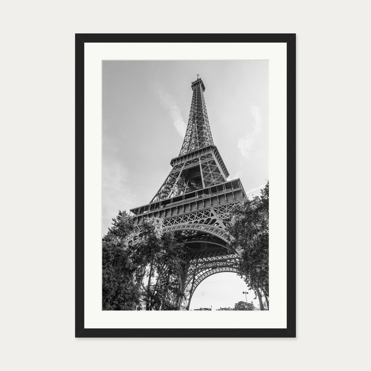 Monochrome Eiffel Tower Wall Art Print — 50 x 70 cm — Black Frame