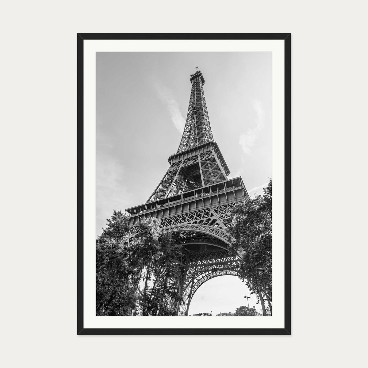 Monochrome Eiffel Tower Wall Art Print — 70 x 100 cm — Black Frame