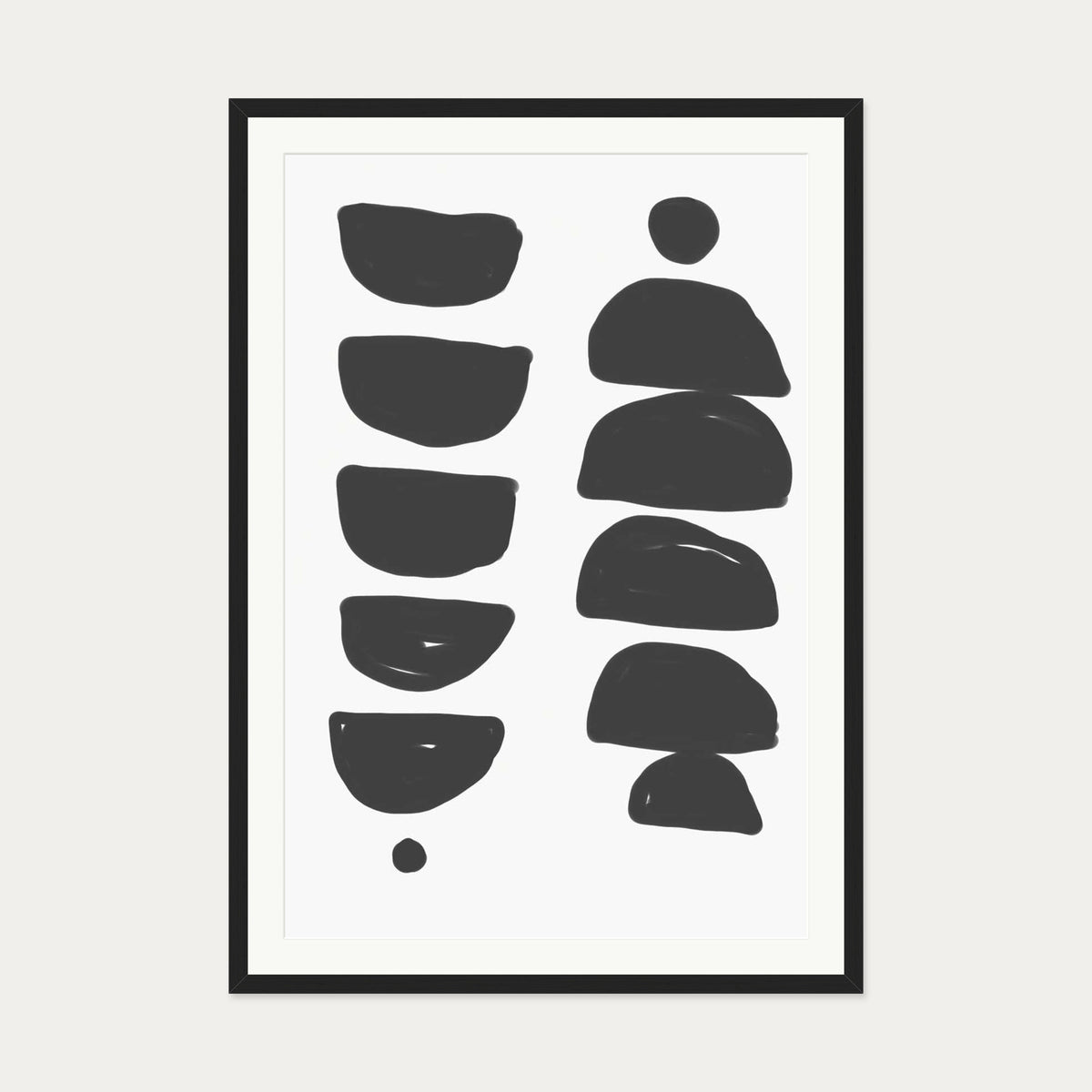 Monochrome Mid Century Art Print — 70 x 100 cm — Black Frame