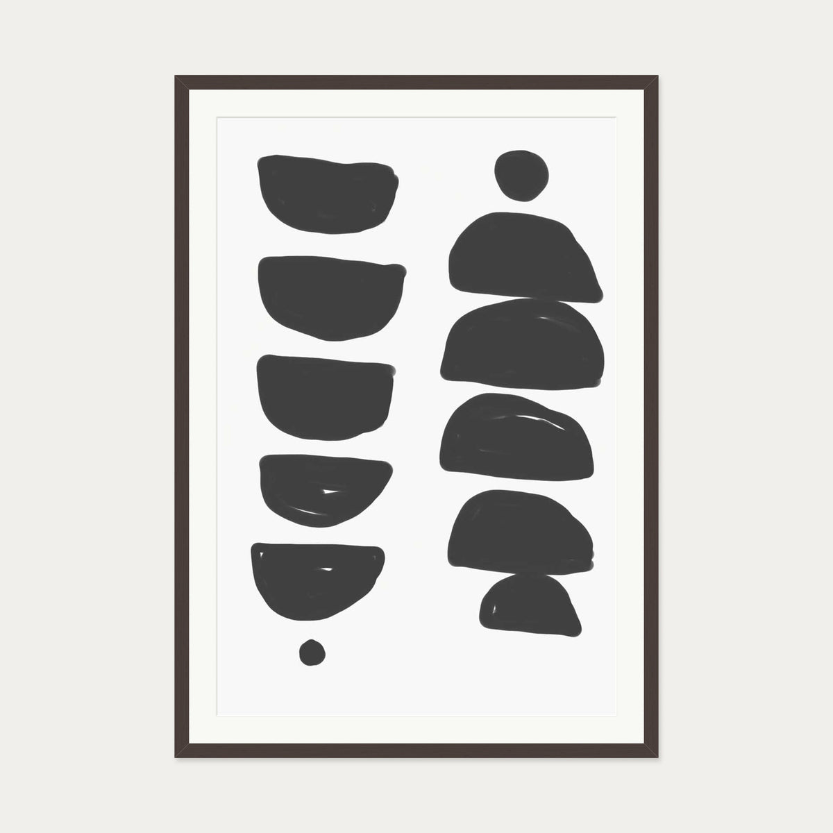 Monochrome Mid Century Art Print — 70 x 100 cm — Brown Frame