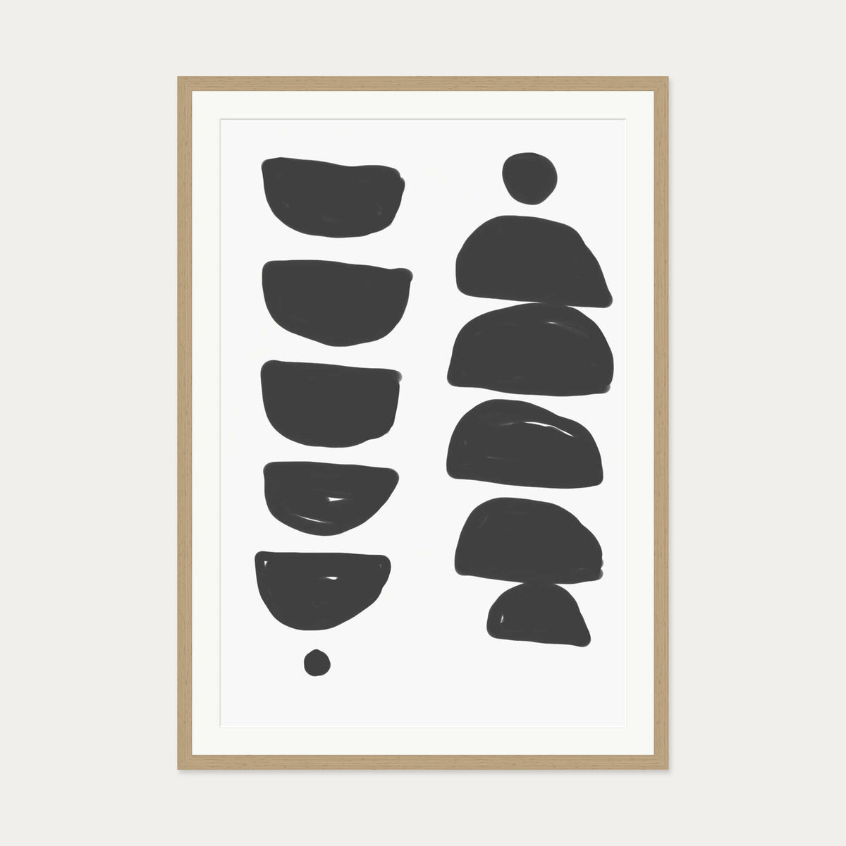 Monochrome Mid Century Art Print — 70 x 100 cm — Oak Frame