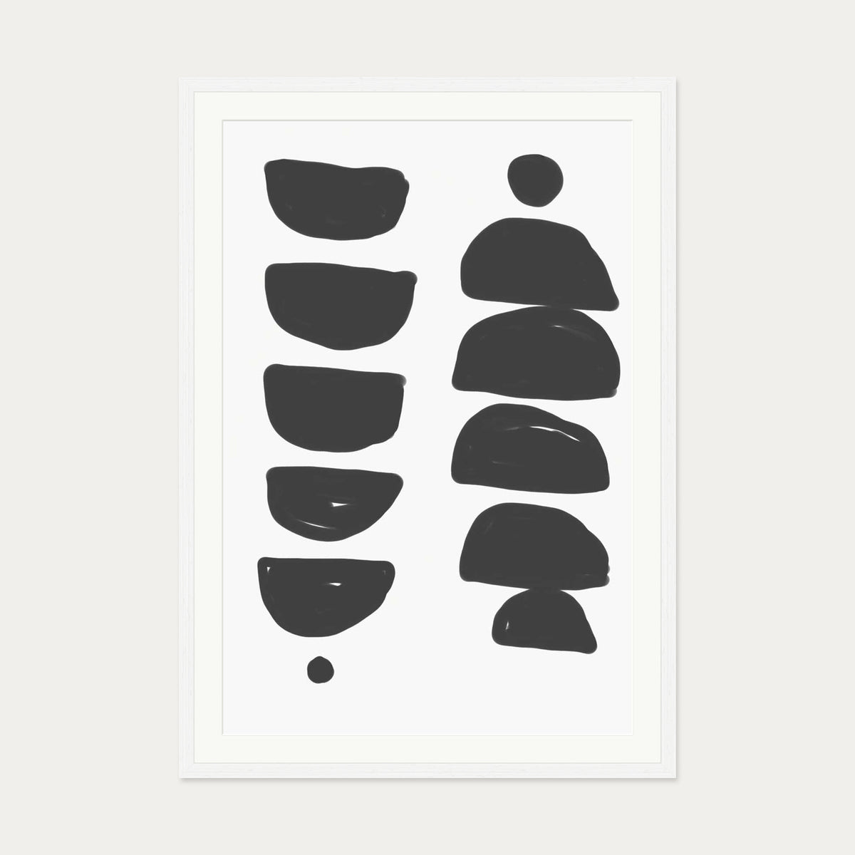 Monochrome Mid Century Art Print — 70 x 100 cm — White Frame