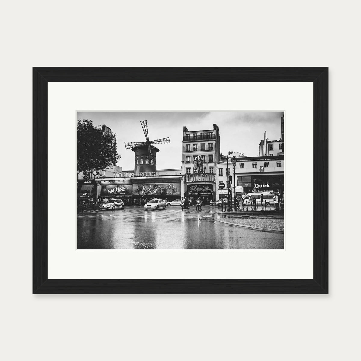 Monochrome Moulin Rouge Art Print — 30 x 40 cm — Black Frame
