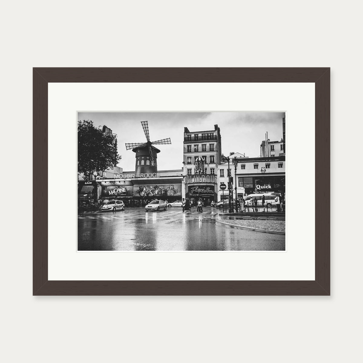 Monochrome Moulin Rouge Art Print — 30 x 40 cm — Brown Frame