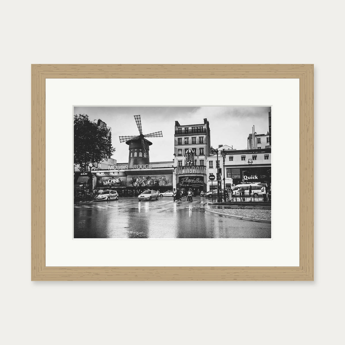 Monochrome Moulin Rouge Art Print — 30 x 40 cm — Oak Frame