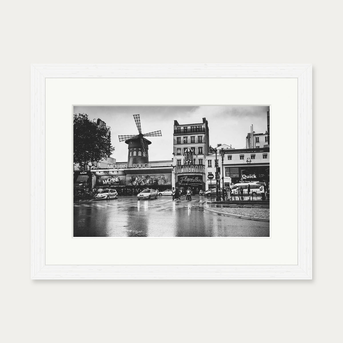Monochrome Moulin Rouge Art Print — 30 x 40 cm — White Frame