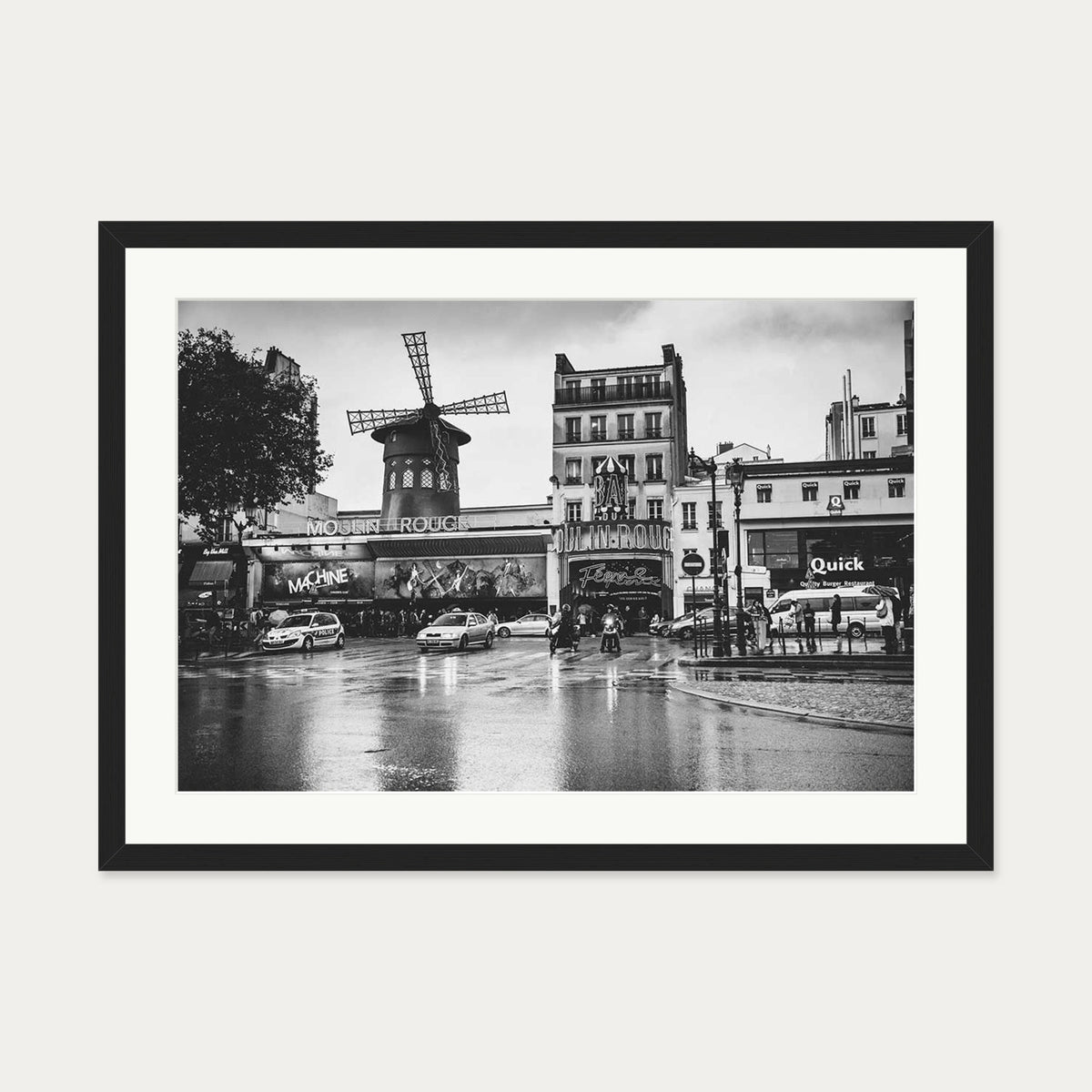 Monochrome Moulin Rouge Art Print — 50 x 70 cm — Black Frame