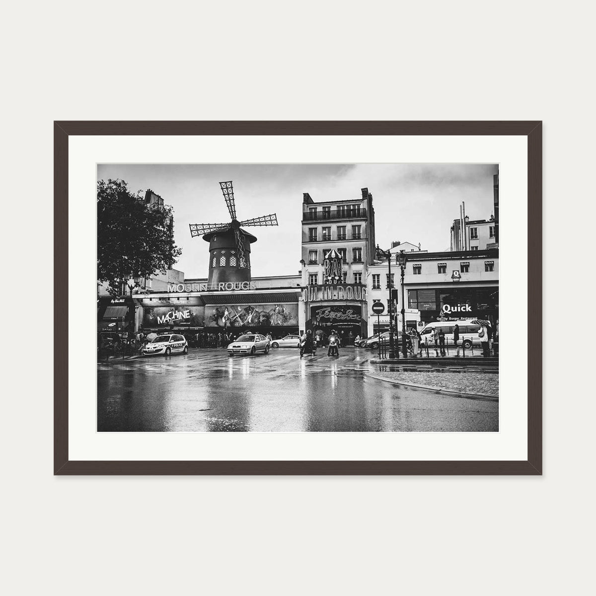 Monochrome Moulin Rouge Art Print — 50 x 70 cm — Brown Frame