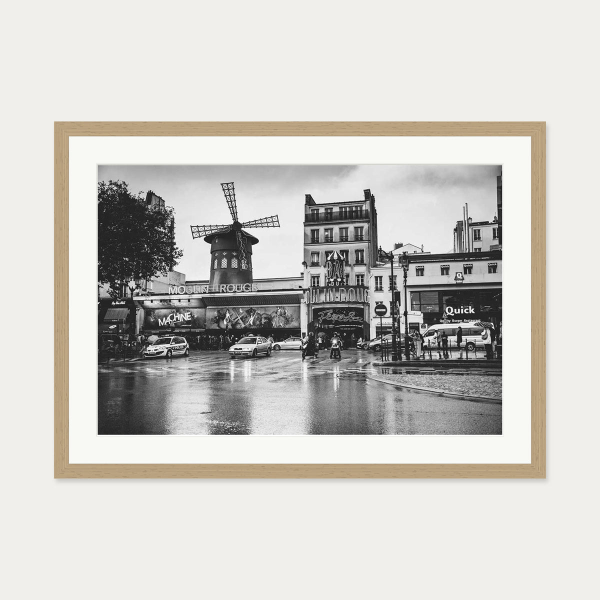 Monochrome Moulin Rouge Art Print — 50 x 70 cm — Oak Frame
