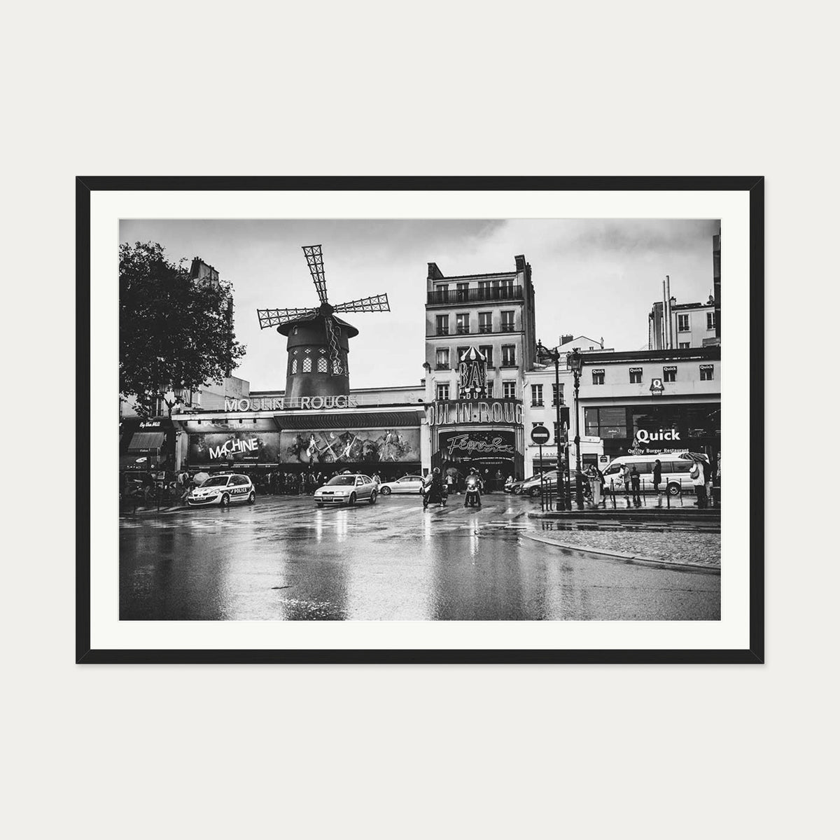 Monochrome Moulin Rouge Art Print — 70 x 100 cm — Black Frame