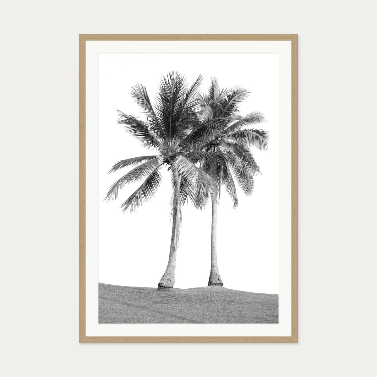 Monochrome Palms Wall Art Print — 70 x 100 cm — Oak Frame