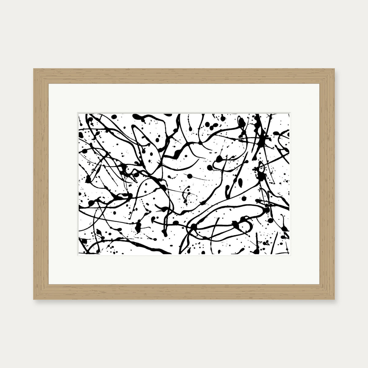 Monochrome Splatter II Art Print — 30 x 40 cm — Oak Frame