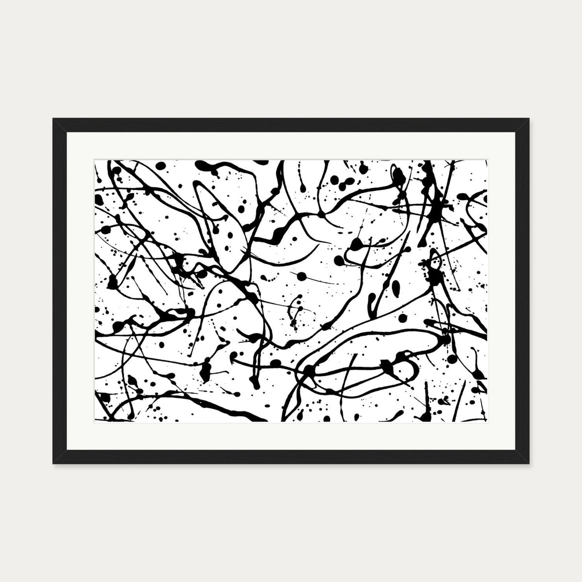 Monochrome Splatter II Art Print — 50 x 70 cm — Black Frame