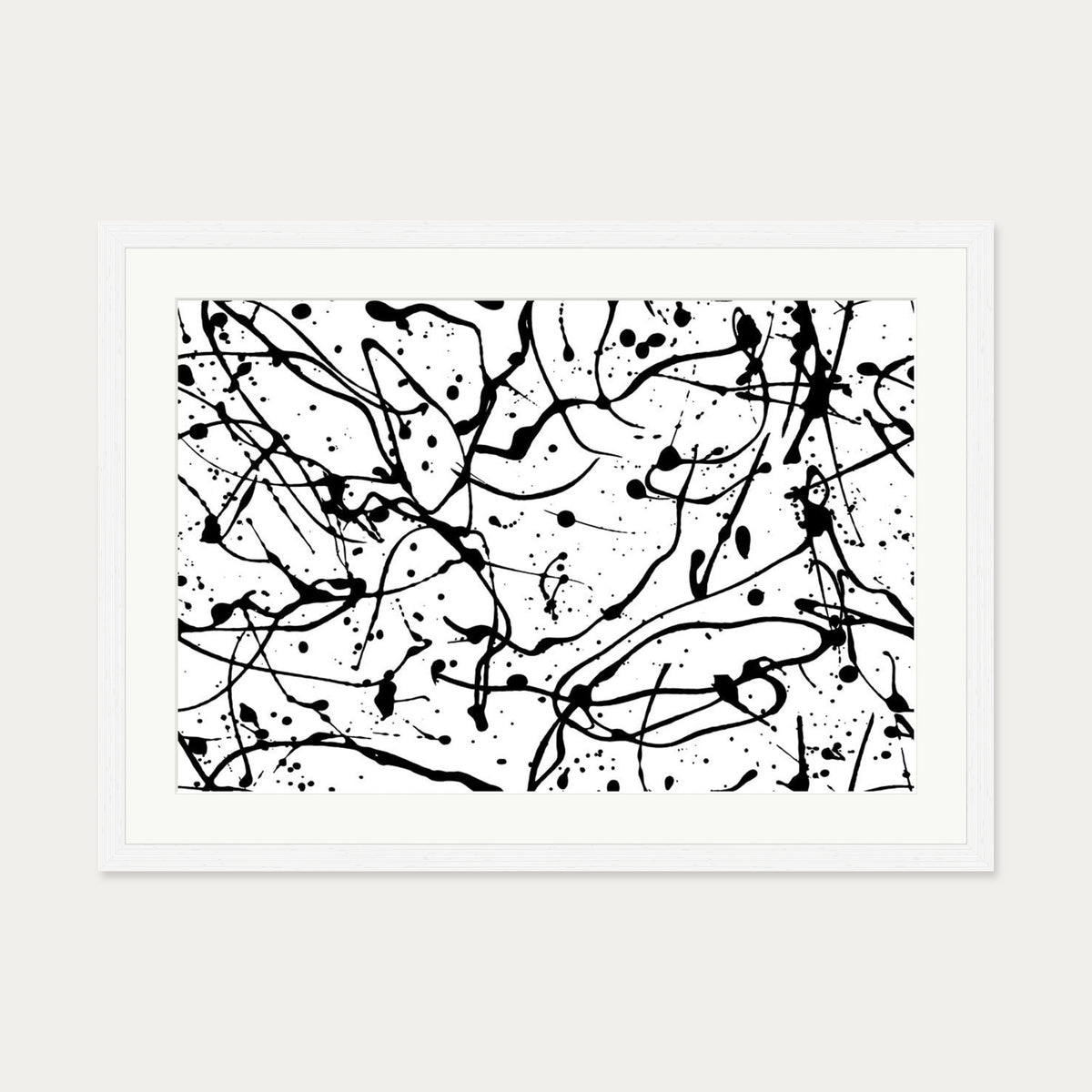 Monochrome Splatter II Art Print — 50 x 70 cm — White Frame