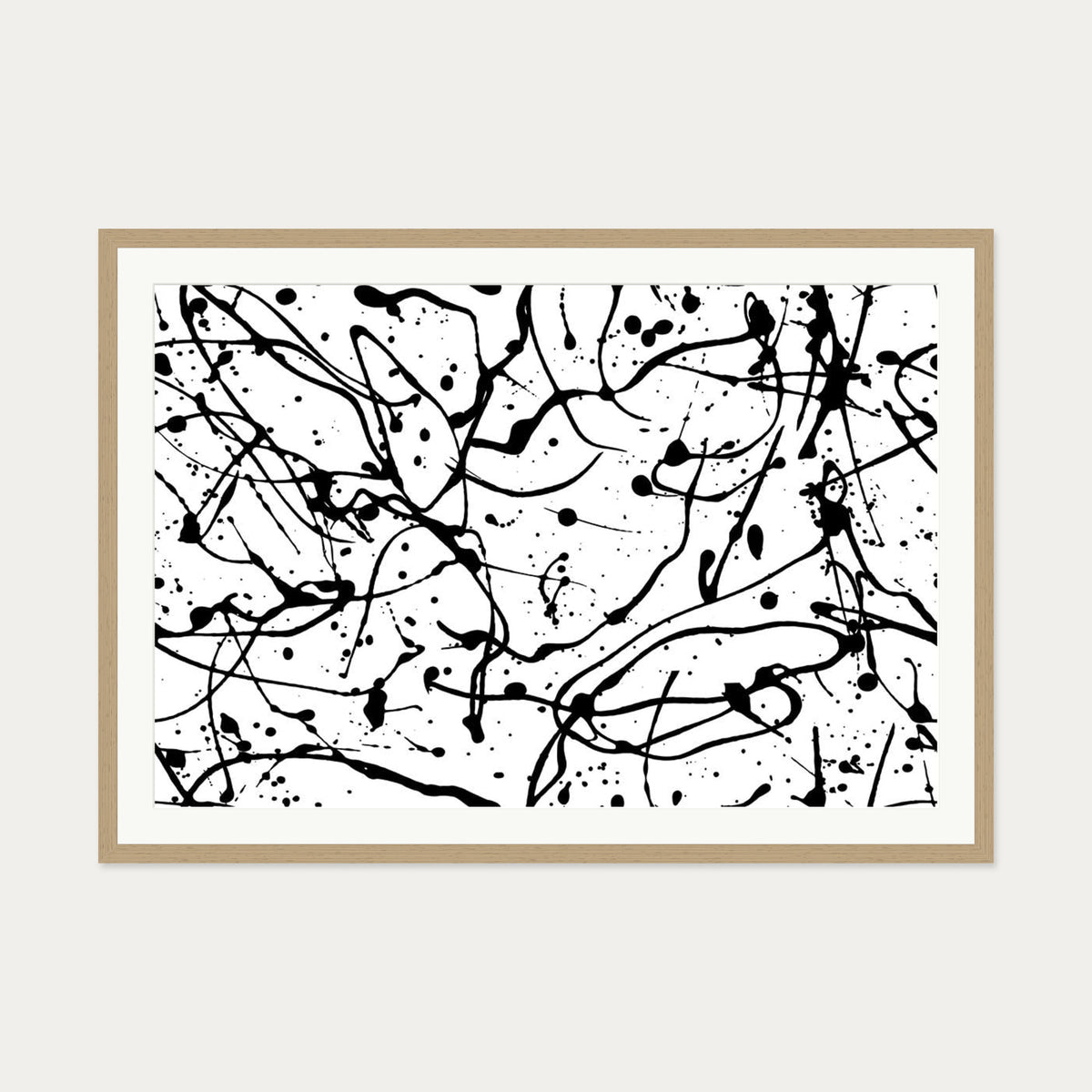 Monochrome Splatter II Art Print — 70 x 100 cm — Oak Frame