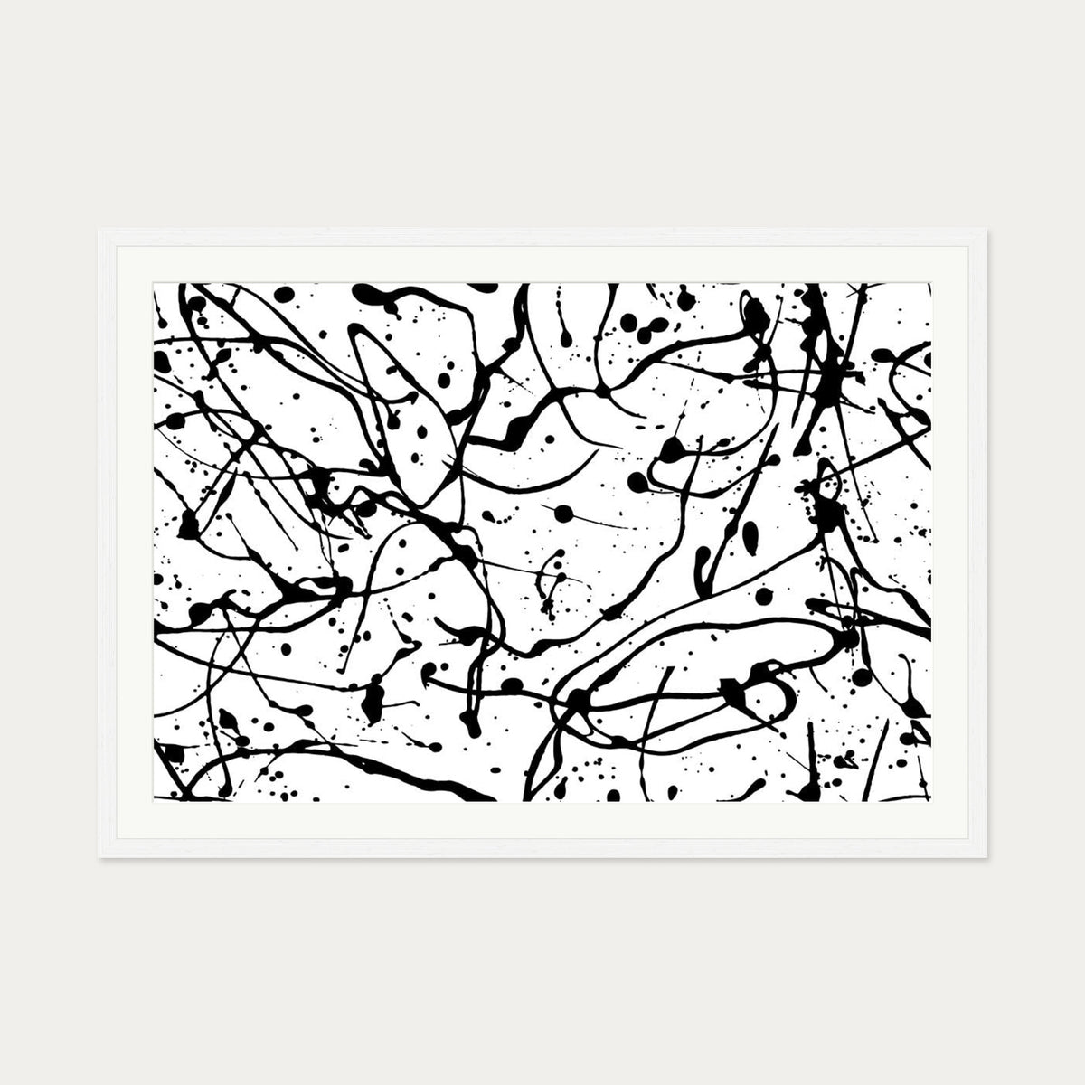 Monochrome Splatter II Art Print — 70 x 100 cm — White Frame
