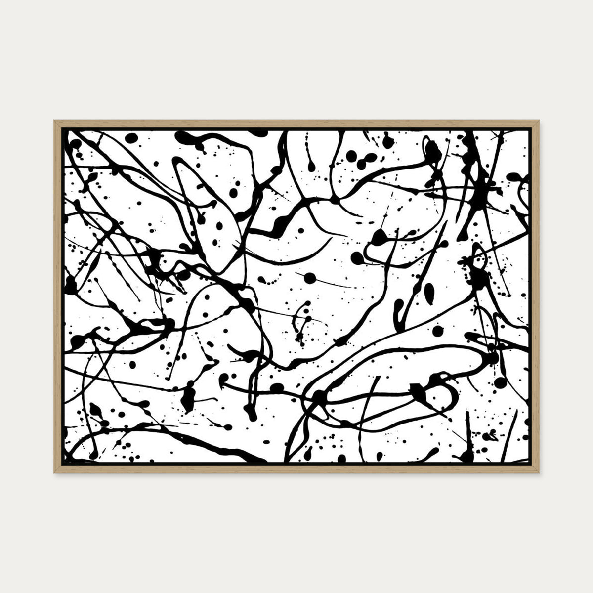 Monochrome Splatter II Canvas Art — 50 x 70 cm — Oak Frame