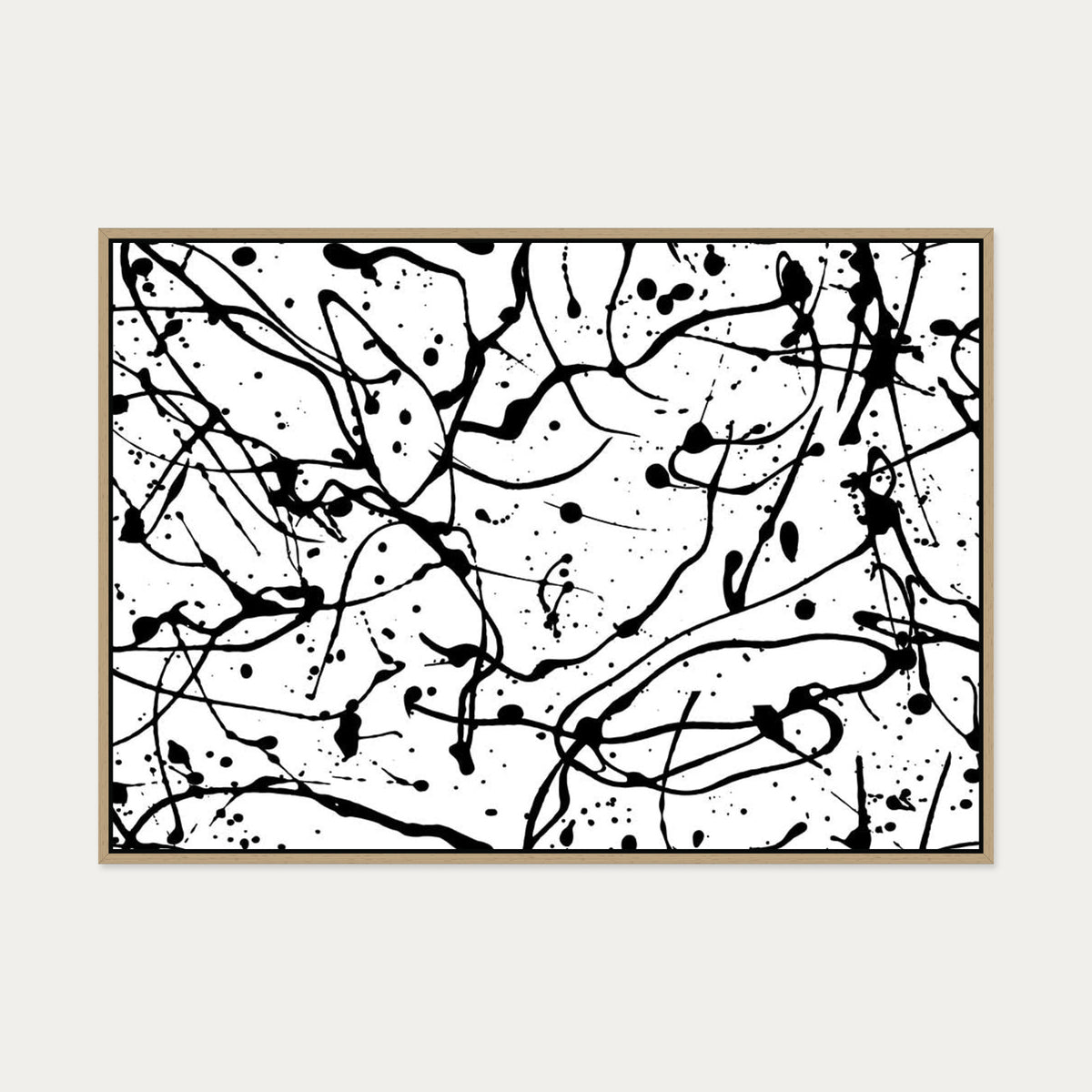 Monochrome Splatter II Canvas Art — 70 x 100 cm — Oak Frame