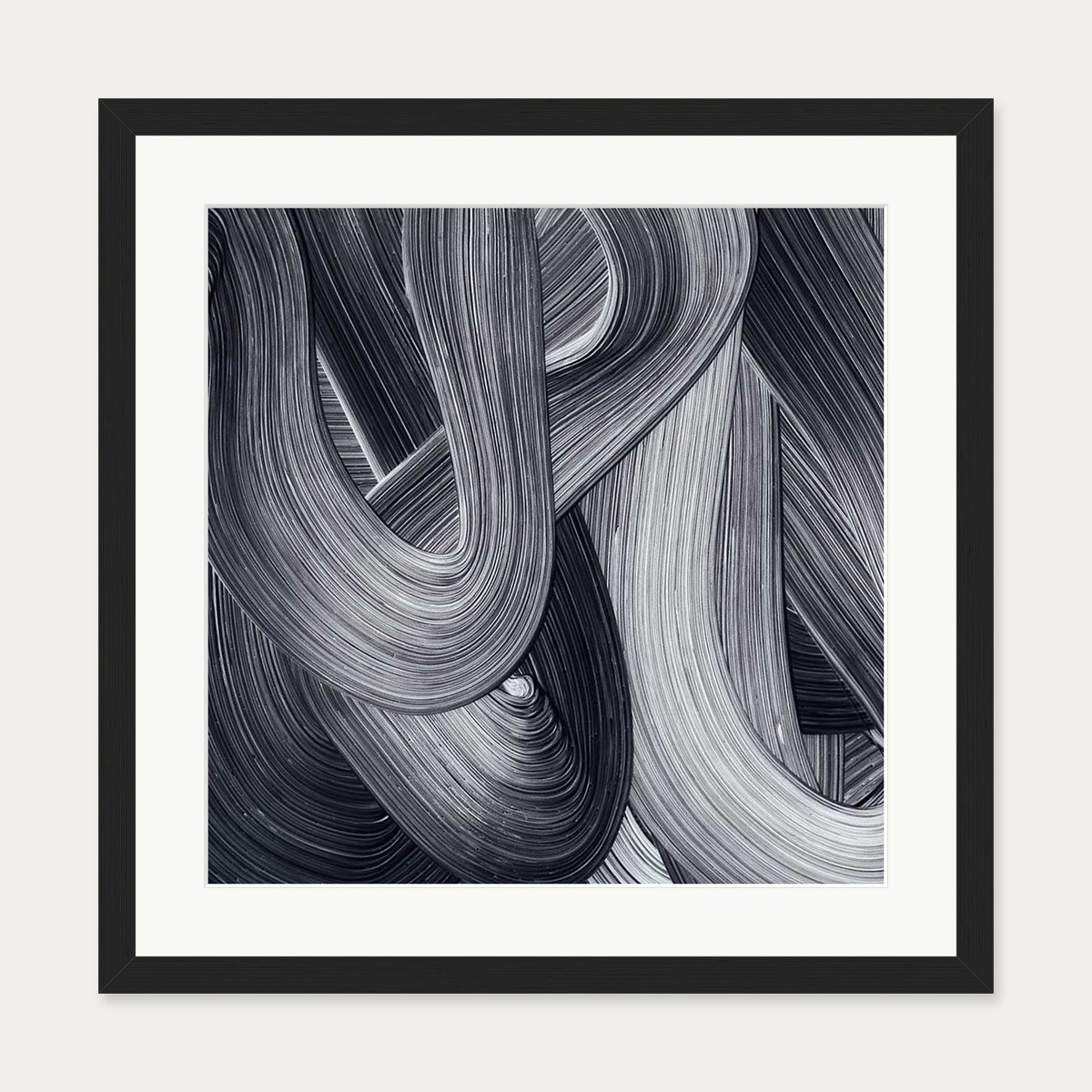 Monochrome Swirl Art Print — 50 x 50 cm — Black Frame