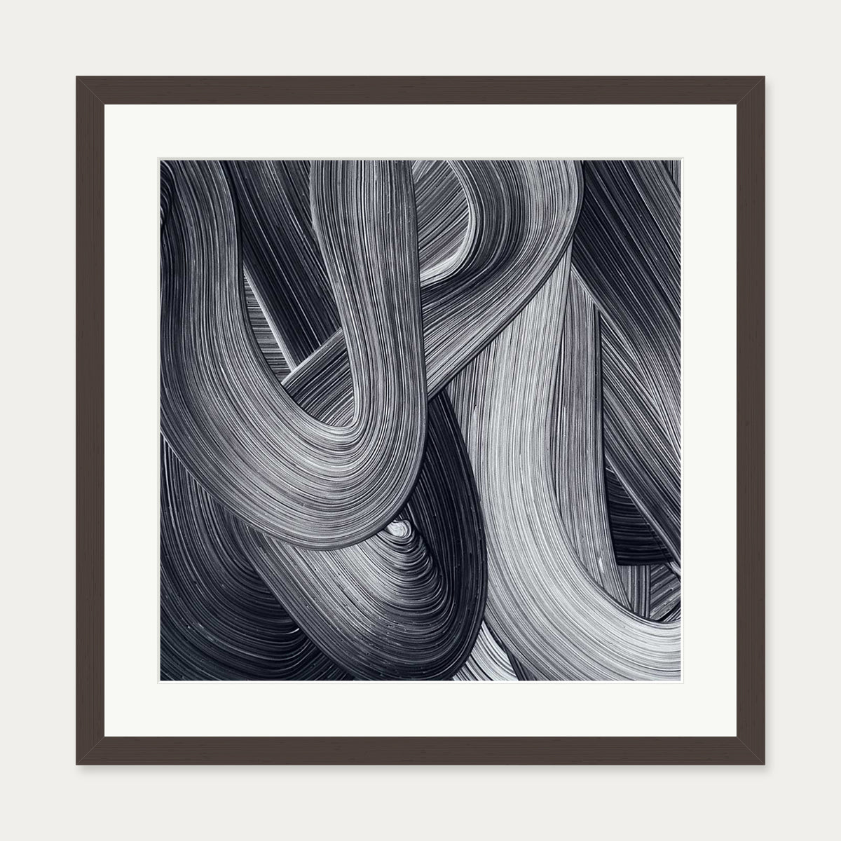 Monochrome Swirl Art Print — 50 x 50 cm — Brown Frame