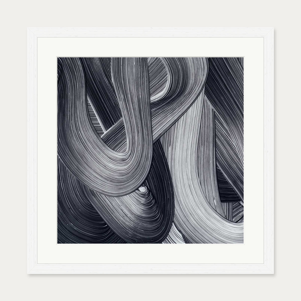 Monochrome Swirl Art Print — 50 x 50 cm — White Frame