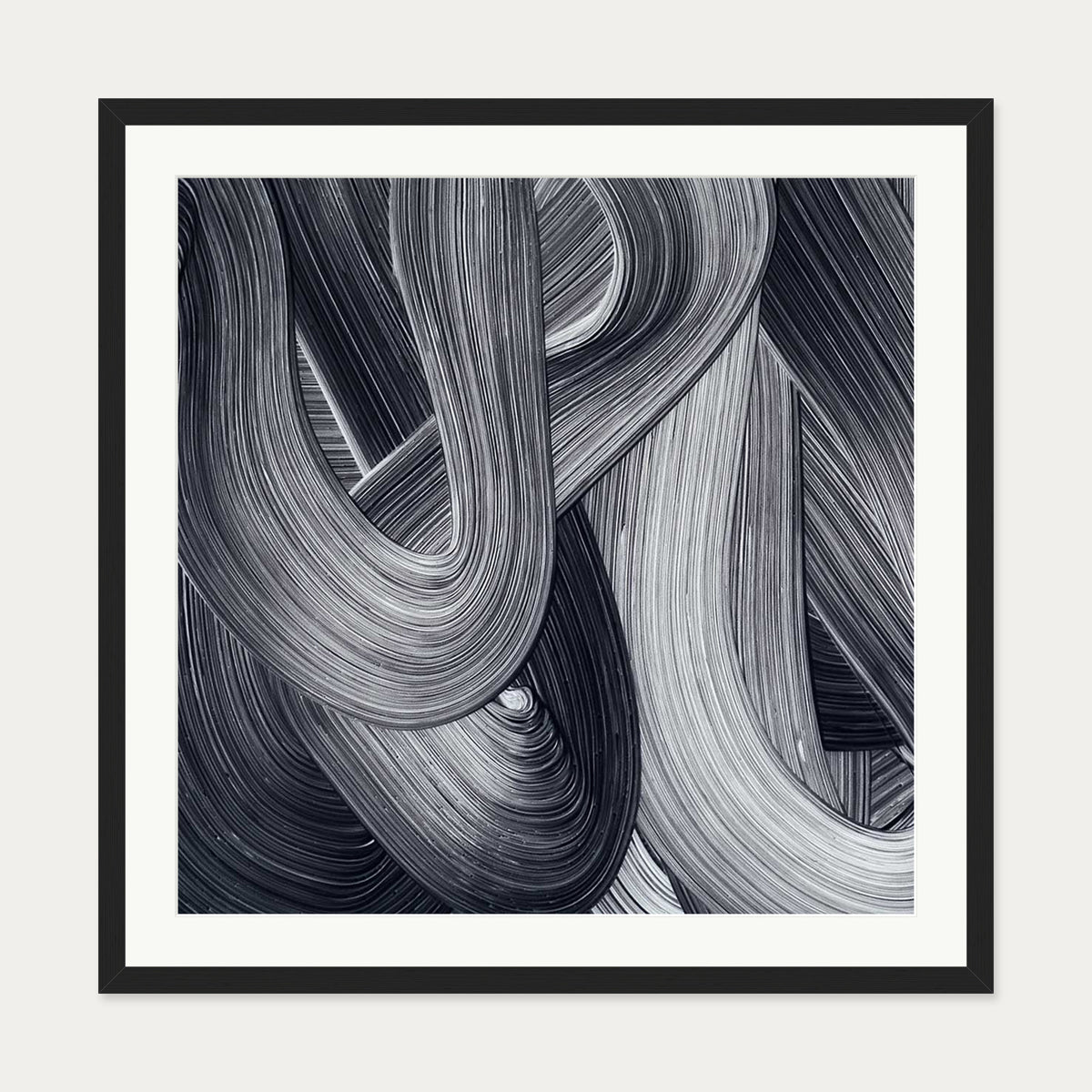 Monochrome Swirl Art Print — 70 x 70 cm — Black Frame
