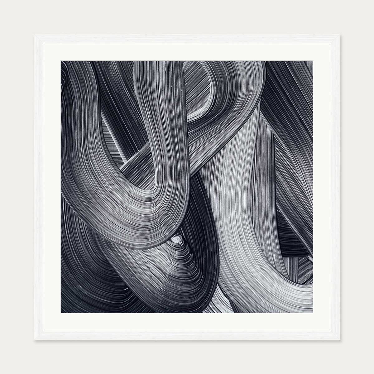 Monochrome Swirl Art Print — 70 x 70 cm — White Frame